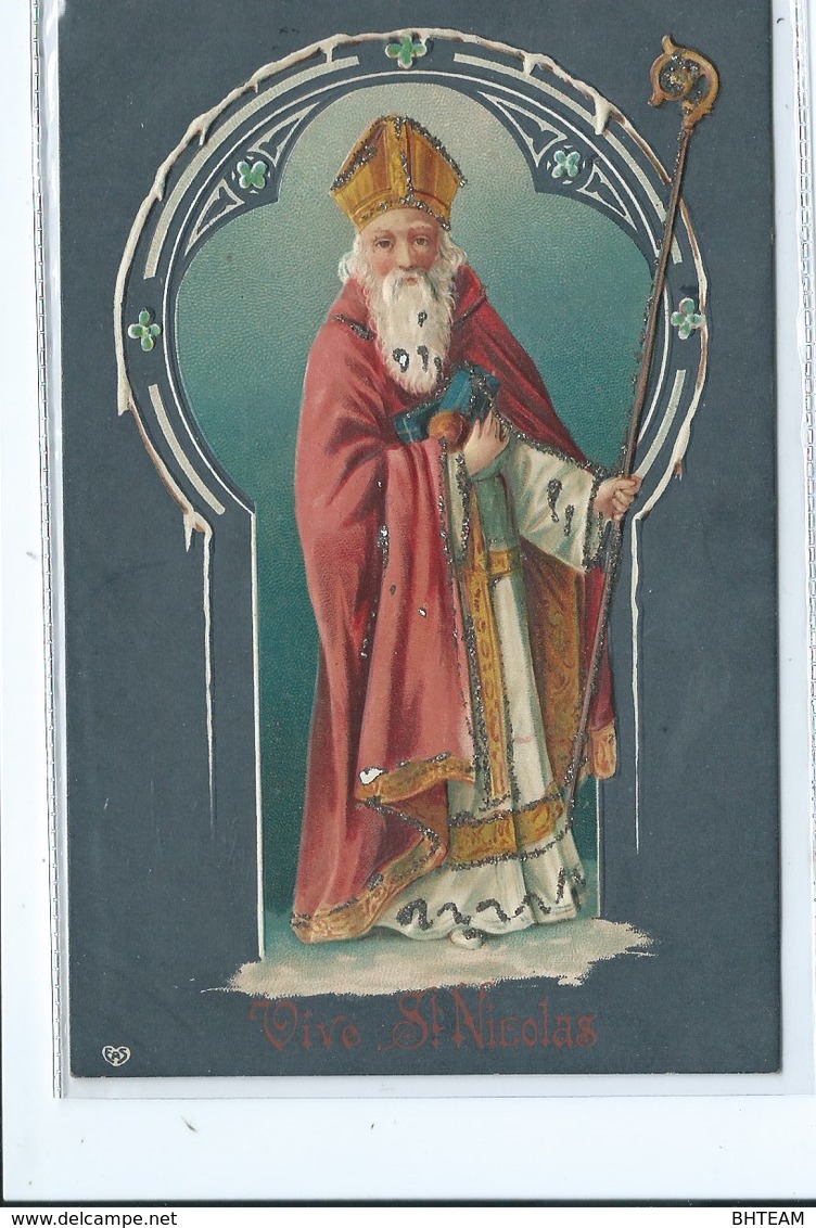 Saint Nicolas Carte Gaufrée Avec Paillettes - Saint-Nicolas