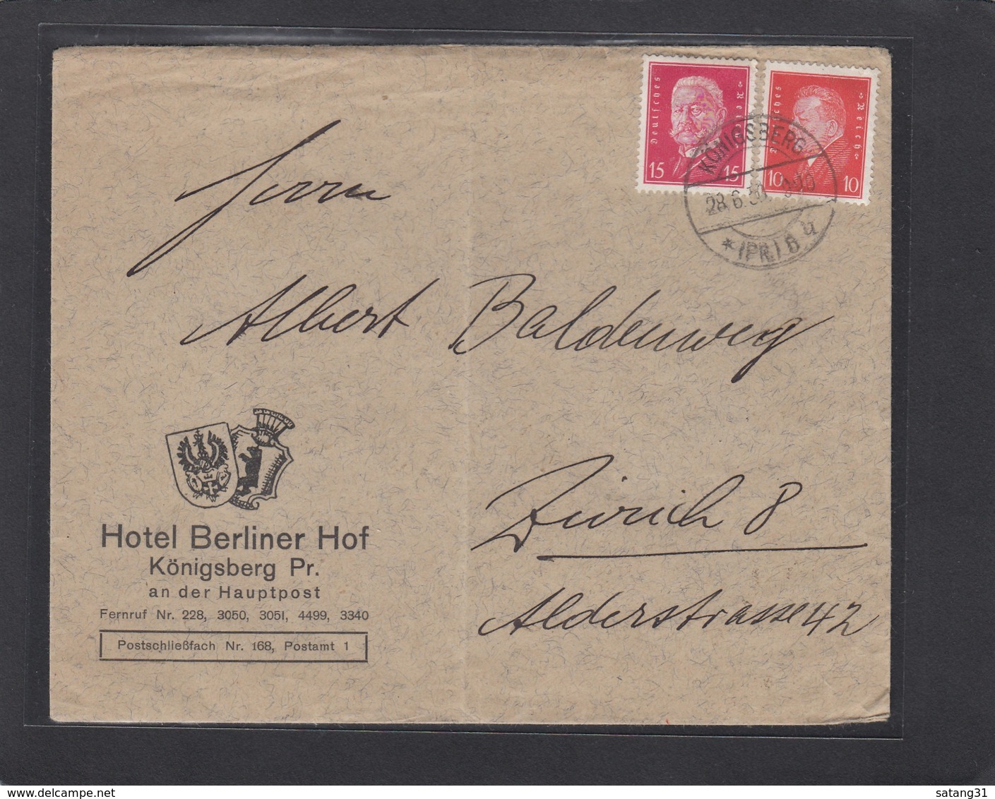 HOTEL BERLINER HOF,KÖNIGSBERG,OSTPREUSSEN. - Lettres & Documents