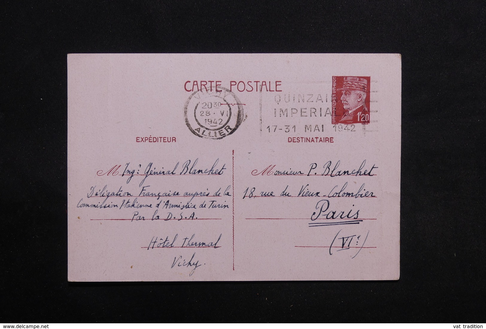 FRANCE - Entier Postal De La Délégation Française Auprès De La Commission D 'Armistice De Turin En 1942 - L 31230 - Guerra Del 1939-45