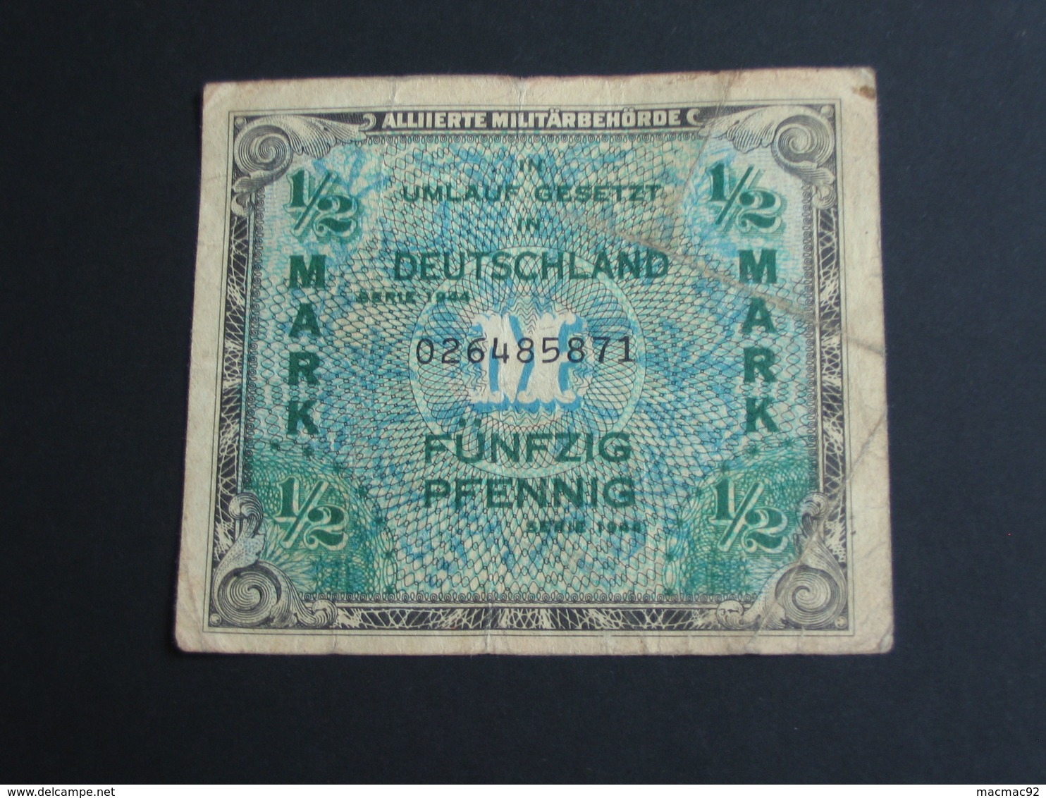 1/2 Mark Fünfzig Pfennig - Allied Occupation WWII - ALLEMAGNE - Série 1944 - 9 Lettres  **** EN ACHAT IMMEDIAT **** - 1/2 Mark