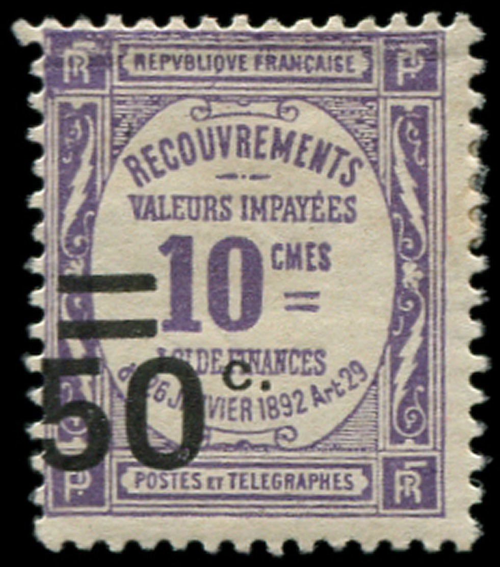 * FRANCE - Taxe - 51, Surcharge Très Déplacée à Gauche: 50c. S. 10c. Violet - 1859-1959 Lettres & Documents