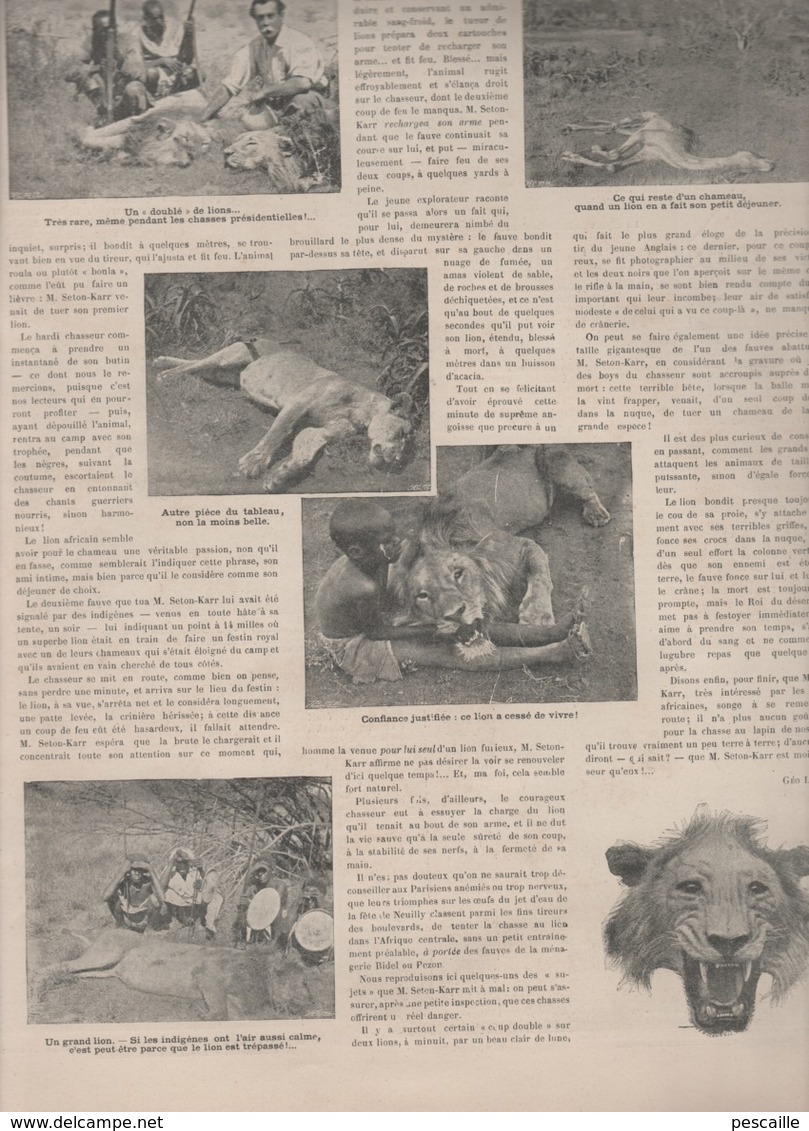 LA VIE AU GRAND AIR 16 09 1900  CHASSE AU LION - ROULEURS DE TONNEAU - CALAIS DOUVRES A LA NAGE - CYCLISME - ROI LAOS - 1900 - 1949