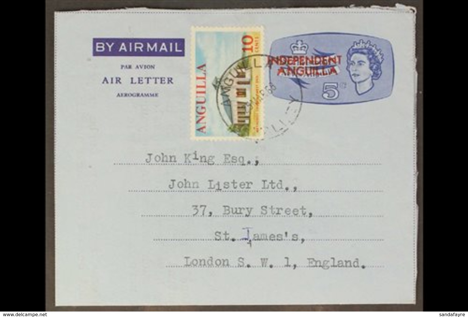 1968 USED AIR LETTER. A Scarce, Uprated Air Letter To London (25th March 1968) With Philatelic Content, One Of Only 100  - Anguilla (1968-...)