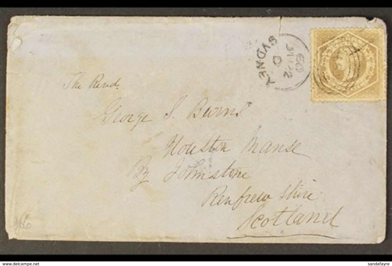 NEW SOUTH WALES 1860 Cover To Scotland, Franked 1860-72 6d Grey-brown, Perf.12, SG 143, Cancelled By Sydney Duplex, Env. - Other & Unclassified