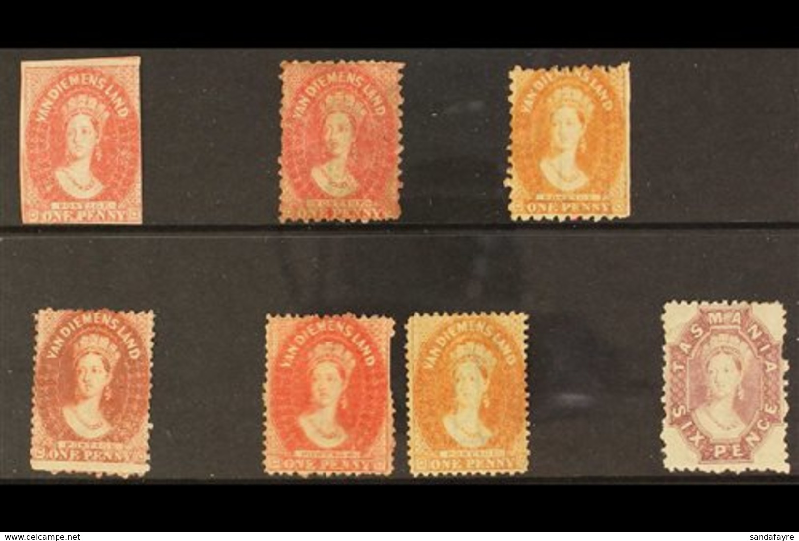 TASMANIA 1857-1891 MINT OR UNUSED CHALON SELECTION. Includes 1857-67 1d Unused, 1863-71 Perf 10 1d (x2 Shades), Perf 12  - Andere & Zonder Classificatie