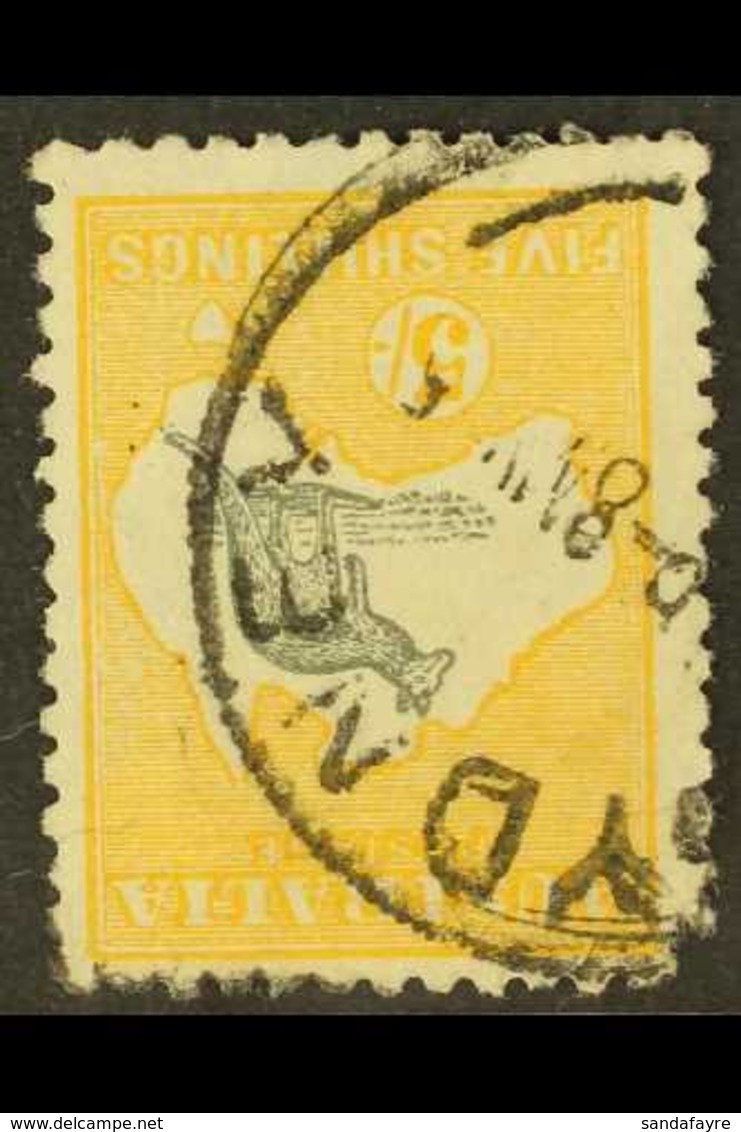 1915 5s Grey And Yellow With WATERMARK INVERTED, SG 30w, Used With Damaged Upper- Left Corner, Cat £500. For More Images - Other & Unclassified