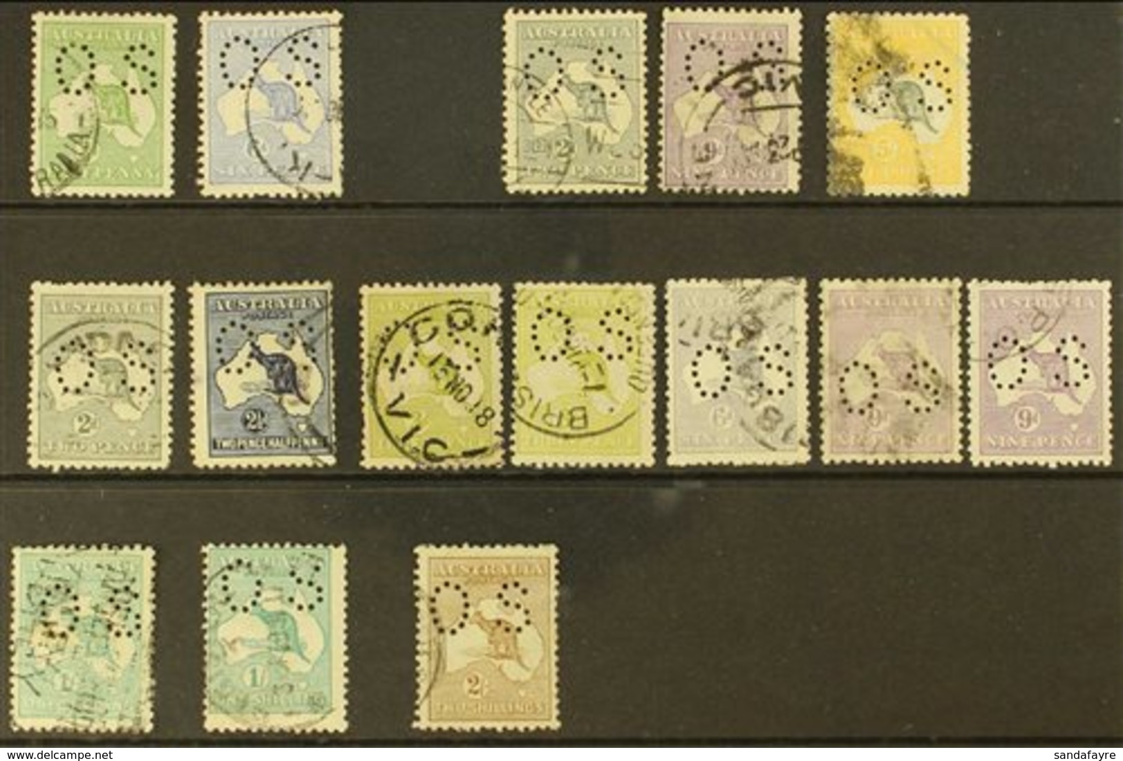 OFFICIALS 1914-28 Used Group Of Kangaroo Types Punctured "O S", With 1914 ½d And 6d, 1915 2d, 9d, And 5s, Plus 1915-28 G - Other & Unclassified