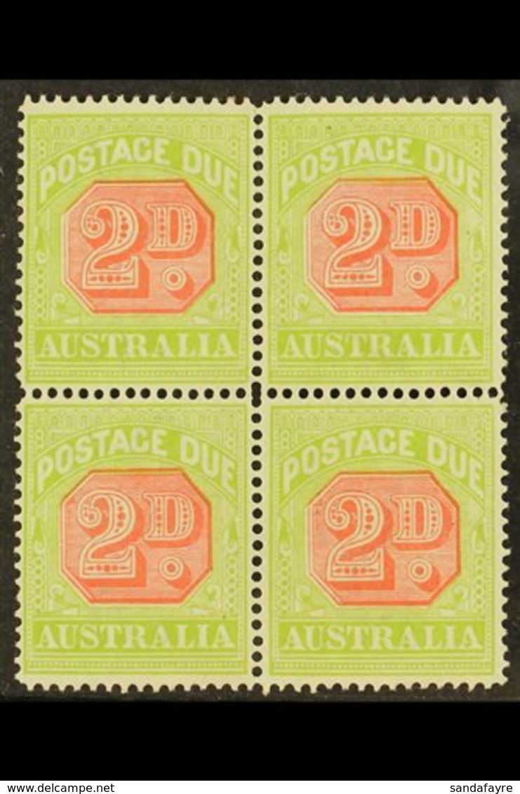 POSTAGE DUES 1912 - 1923 2d Scarlet And Pale Yellow Green, SG D81, Superb Mint Block Of 4. For More Images, Please Visit - Sonstige & Ohne Zuordnung