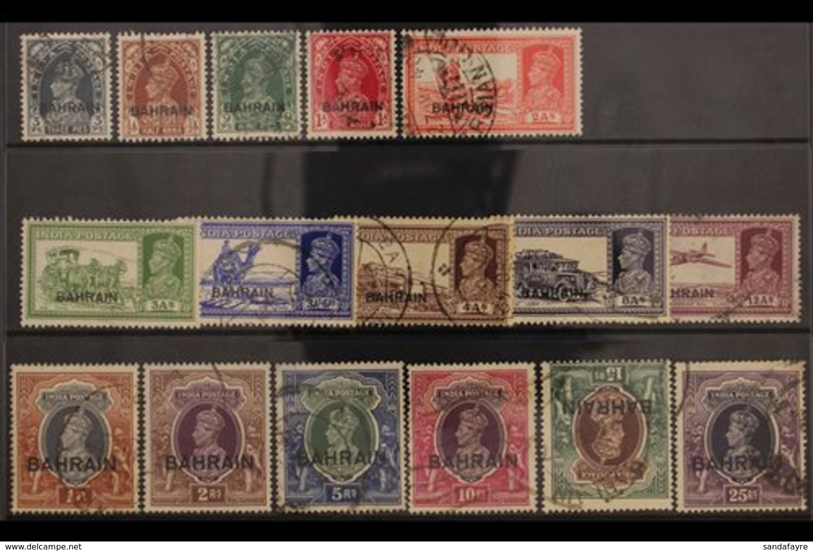 1938-41 KGVI Of India Complete Definitive Set Overprinted "BAHRAIN", SG 20/37, Fine Used. (16 Stamps) For More Images, P - Bahrein (...-1965)