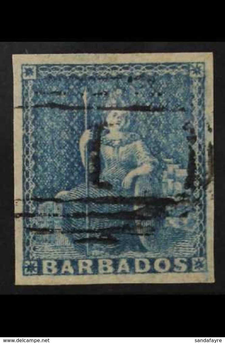 1852 IMPERF (1d) Blue Britannia, SG 3, Very Fine Used With Large Even Margins All Round And Light "1" Barred Cancel. Lov - Barbades (...-1966)