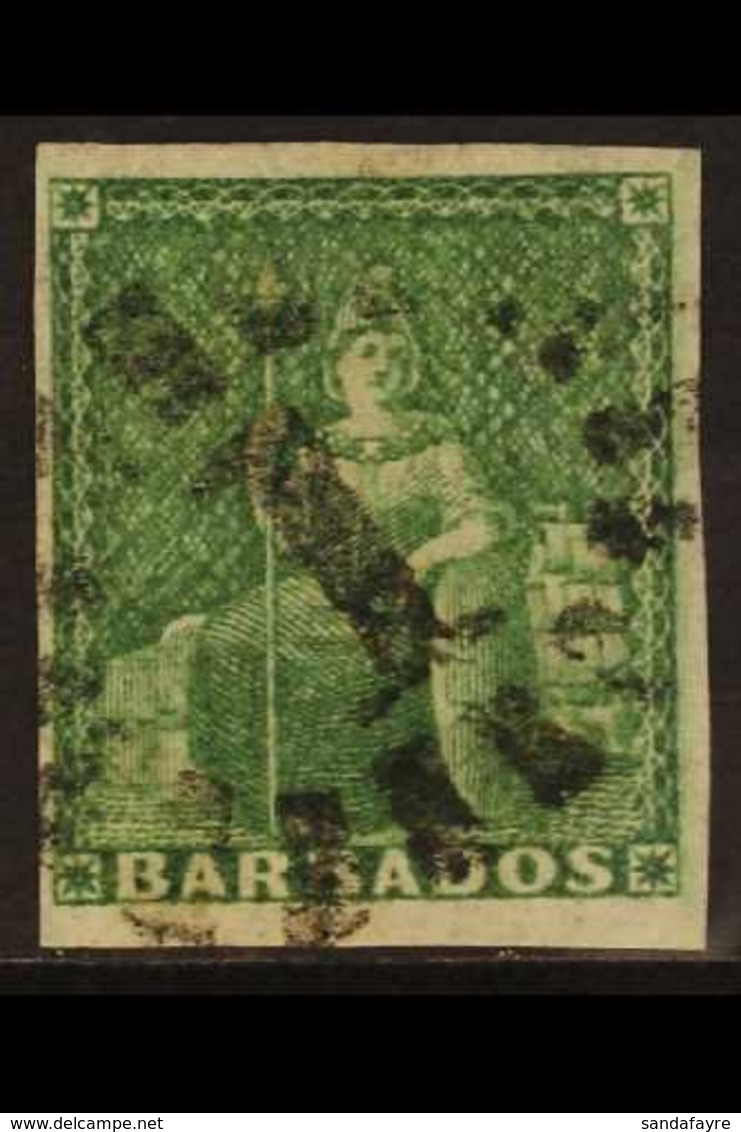 1855-58 (½d) Green Britannia, SG 8, Four Good To Large Margins And Neat "1" Cancel. For More Images, Please Visit Http:/ - Barbades (...-1966)