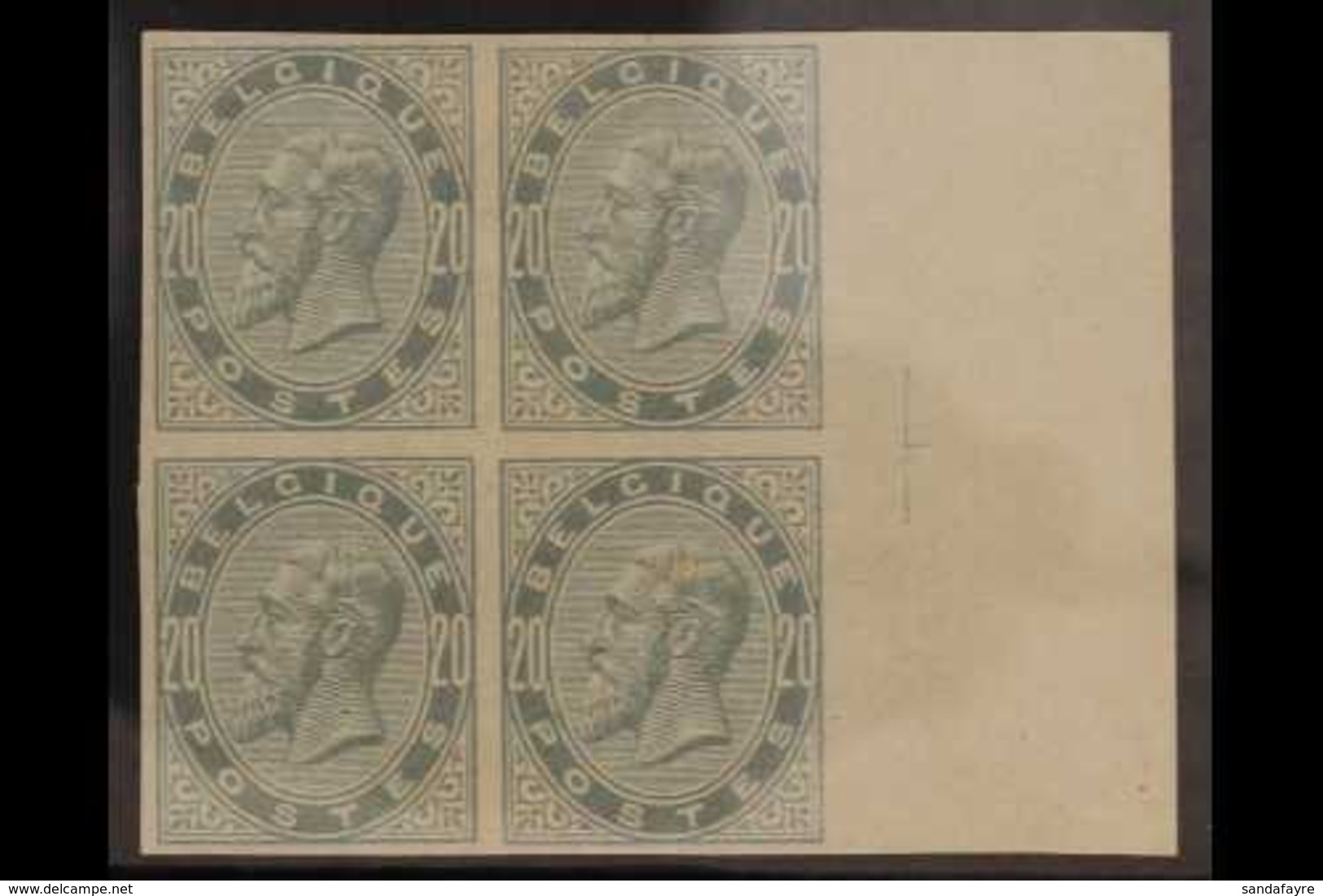 1883 IMPERF BLOCK OF 4. 20c Blue-grey IMPERF (SG 64, COB 39, Michel 36), Fine Mint Marginal BLOCK Of 4, Lower Stamps Are - Autres & Non Classés