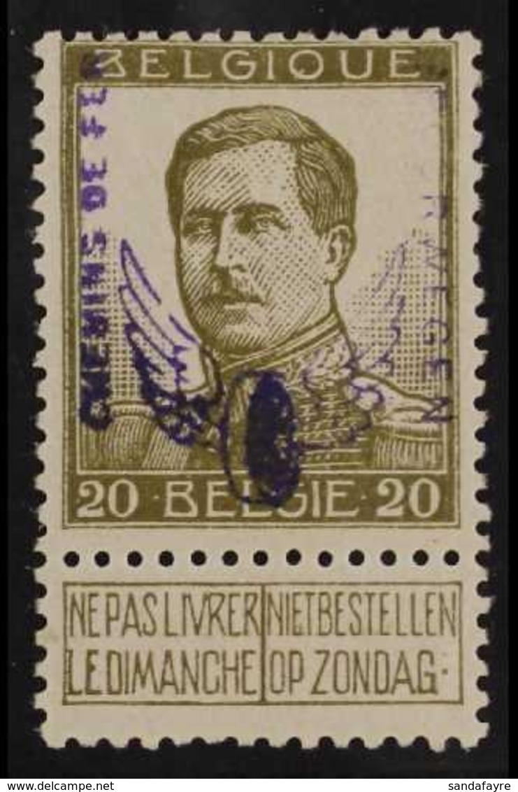 RAILWAY PARCEL STAMP 1915 20c Olive, Large Head, With "Winged Wheel" Handstamp, Mi 50, SG P162, Fine Mint, Signed (exper - Andere & Zonder Classificatie
