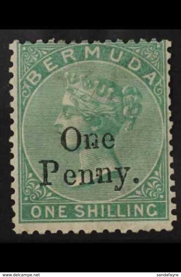 1875 RARE SURCHARGE 1d On 1s Green, SG 17, Very Fine Mint With Large Part Gum, Vibrant Colour. For More Images, Please V - Bermuda