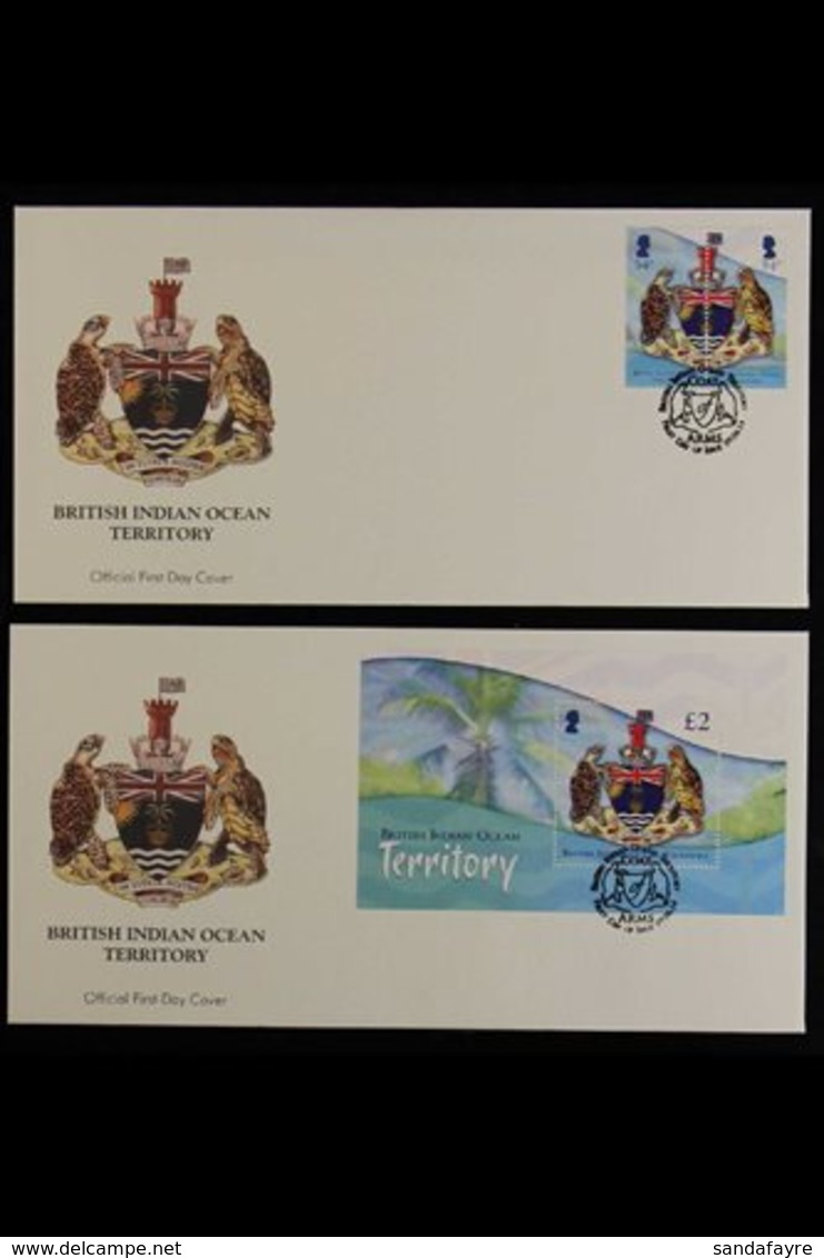2014-17 FIRST DAY COVERS GROUP Incl. 2014 Arms Pair And Miniature Sheet, 2016 Sharks Set, QEII 90th Birthday, Authors, H - Territoire Britannique De L'Océan Indien