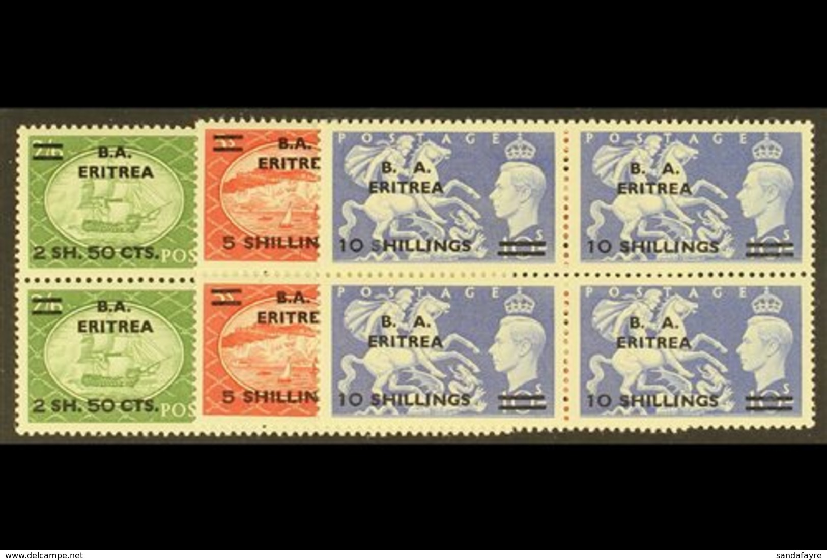 ERITREA 1951 2s50 - 10s Festival  High Val Surcharges, SG E30/32, In Never Hinged Mint Blocks Of 4. (12 Stamps) For More - Italiaans Oost-Afrika