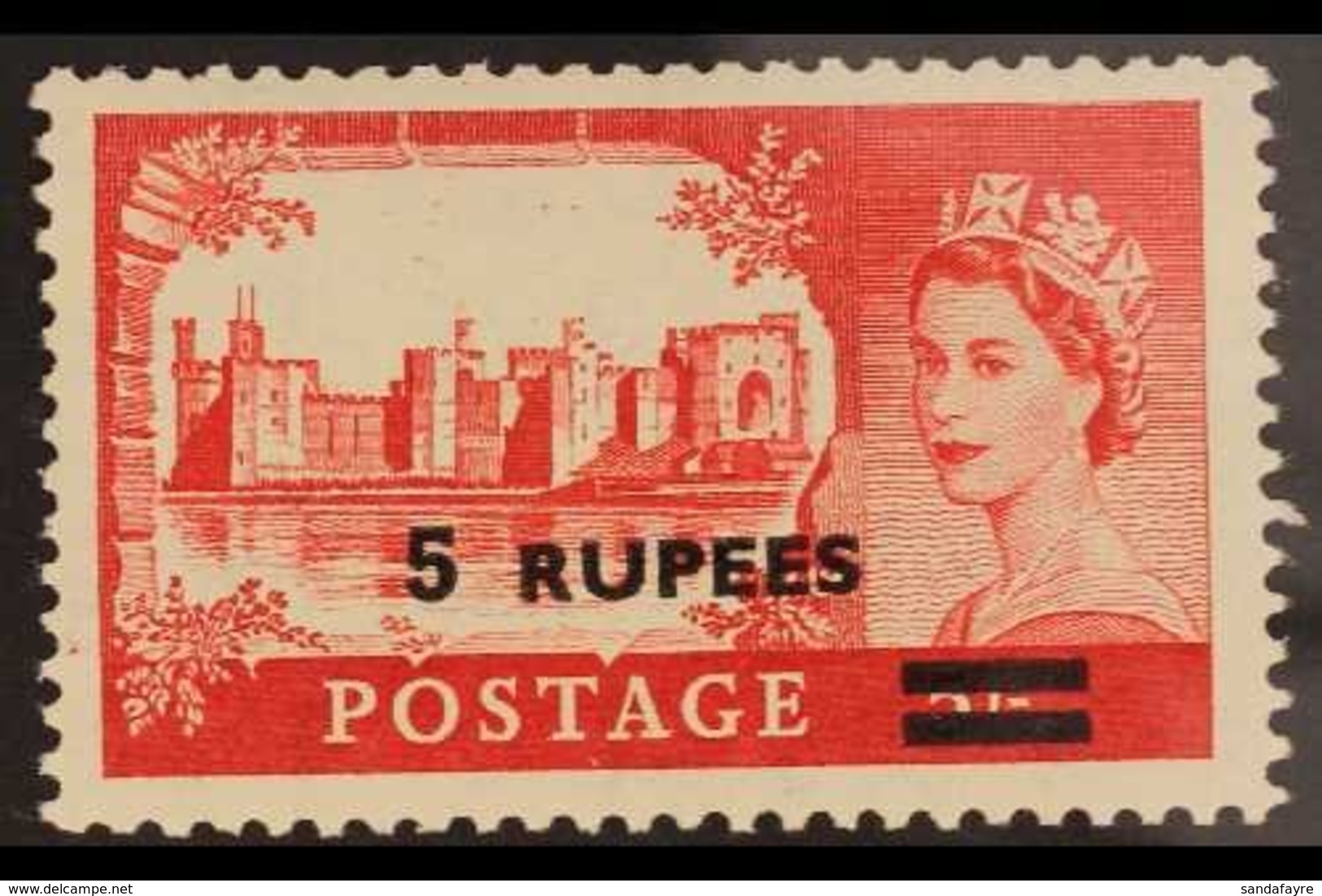 1955 - 60 5r On 5s Rose Red, "wide Surcharge", SG 57a, Very Fine Mint. Scarce And Elusive Stamp. For More Images, Please - Bahrain (...-1965)