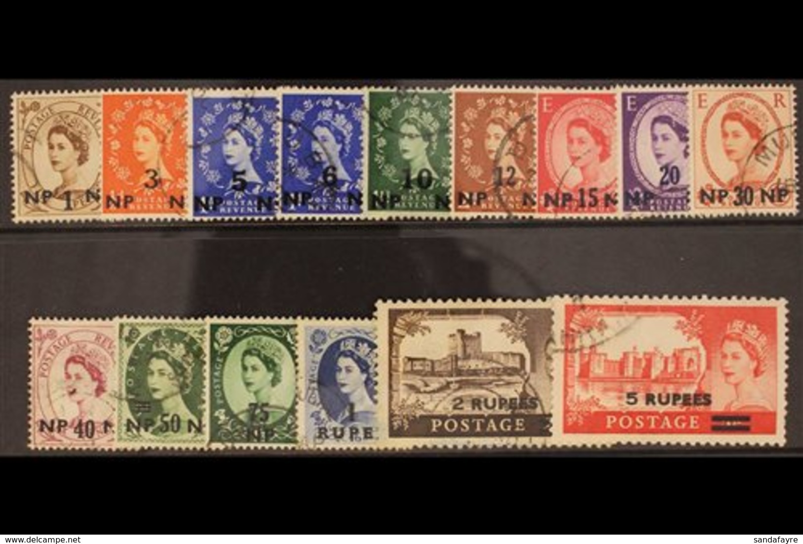 1960 QE II Surcharge Set, SG 79/93, Very Fine Used. (15 Stamps) For More Images, Please Visit Http://www.sandafayre.com/ - Bahreïn (...-1965)