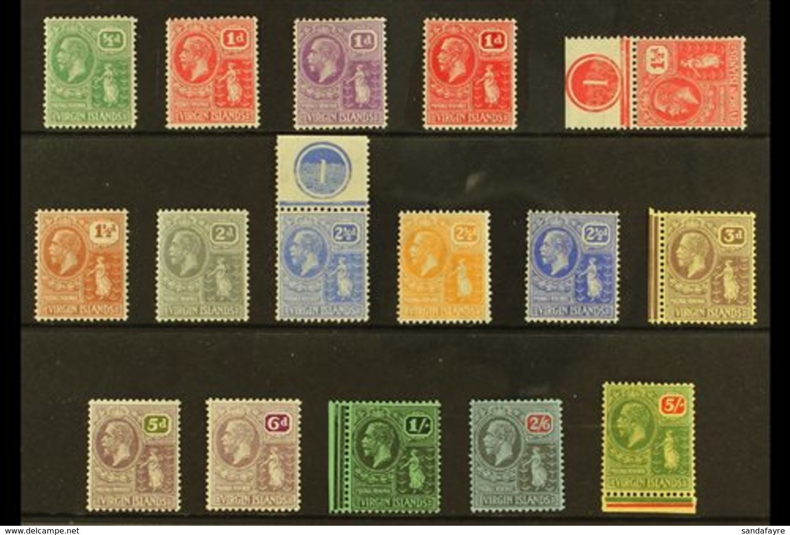 1922-28 Multi Script Watermark Definitive Set, SG 86/101, Some As Marginal Or Control Singles, Superb Very Lightly Hinge - British Virgin Islands