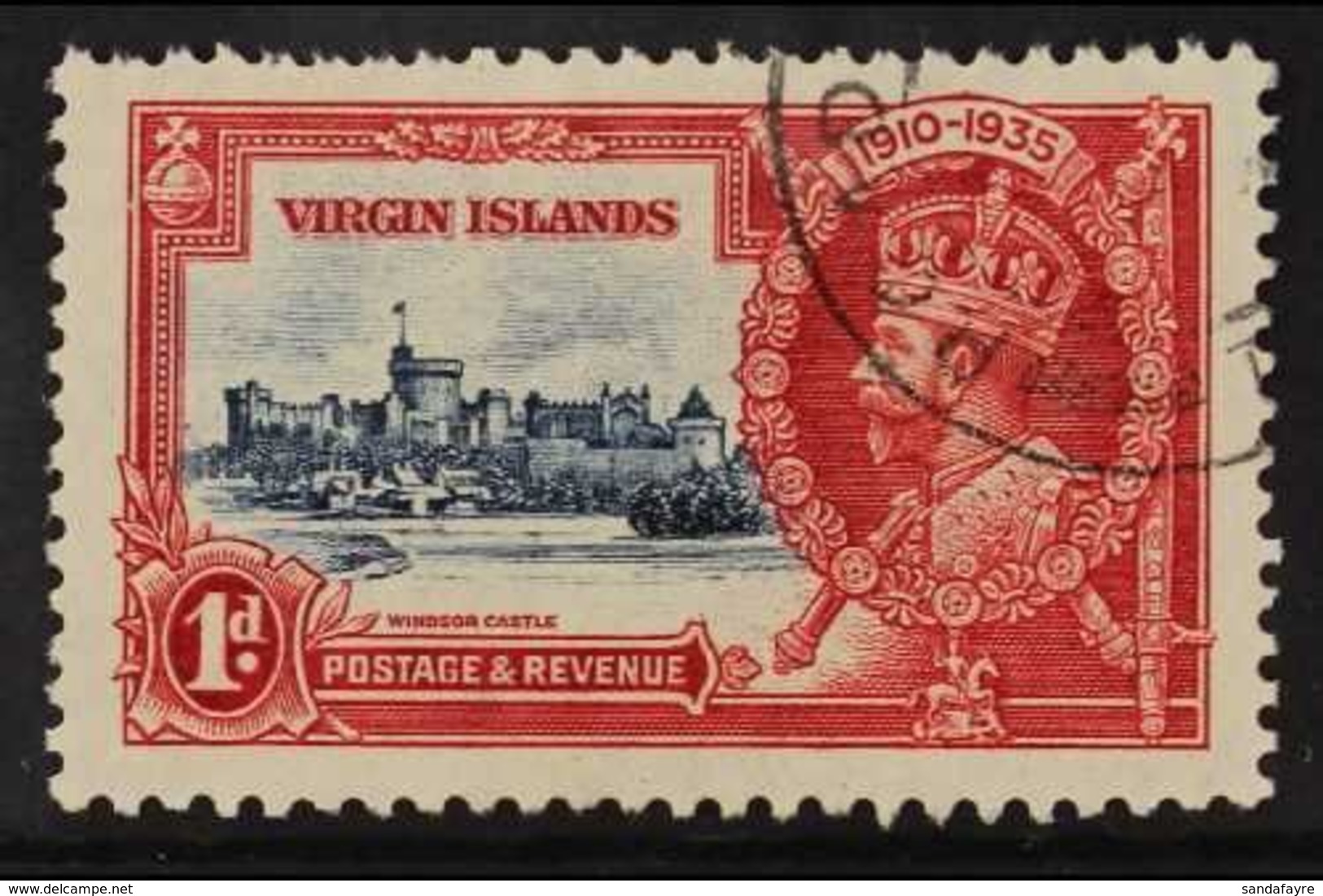 1935 JUBILEE VARIETY 1d Deep Blue And Scarlet, Silver Jubilee, Variety "Kite And Horizontal Log", SG 103L, Very Lightly  - Iles Vièrges Britanniques