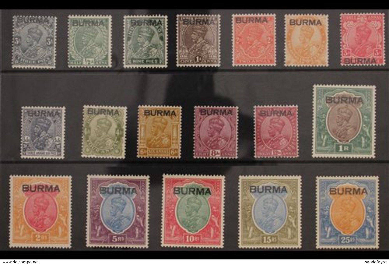 1937 (India KGV Overprinted) Complete Set, The 25R Watermark Inverted, SG 1/18aw, Very Fine Lightly Hinged Mint. Splendi - Birmanie (...-1947)
