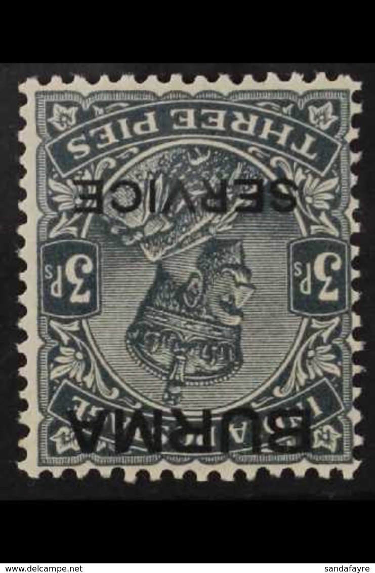 OFFICIAL 1937 3p Slate "service" Opt,  "WATERMARK INVERTED" Variety, SG O1w, Very Fine Mint For More Images, Please Visi - Birmanie (...-1947)