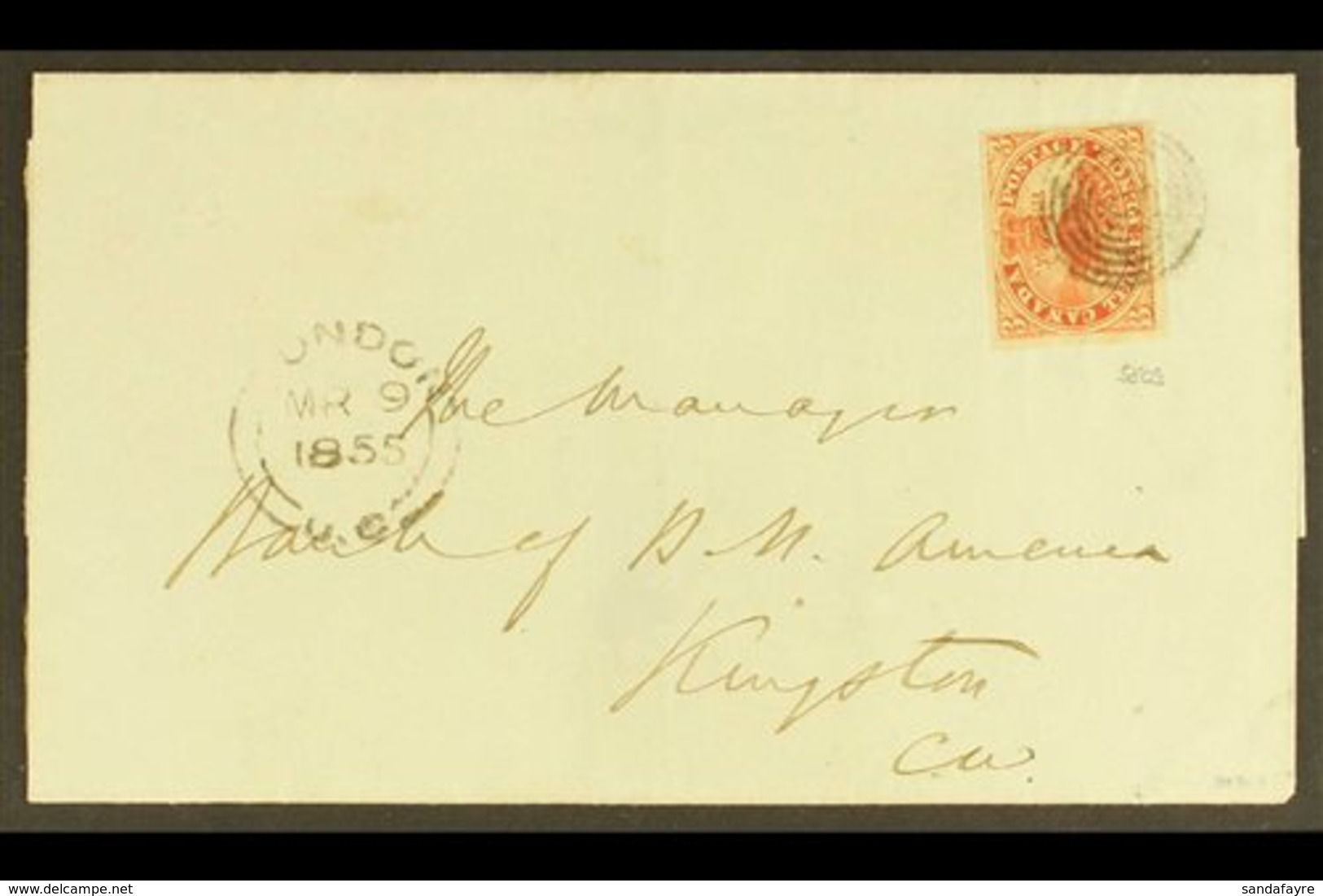 1852 3D BEAVER ON LOVELY COVER. 1855 (9 Mar) Entire Wrapper From London (Ontario) To Kingston (Ontario) Bearing A Very F - Autres & Non Classés