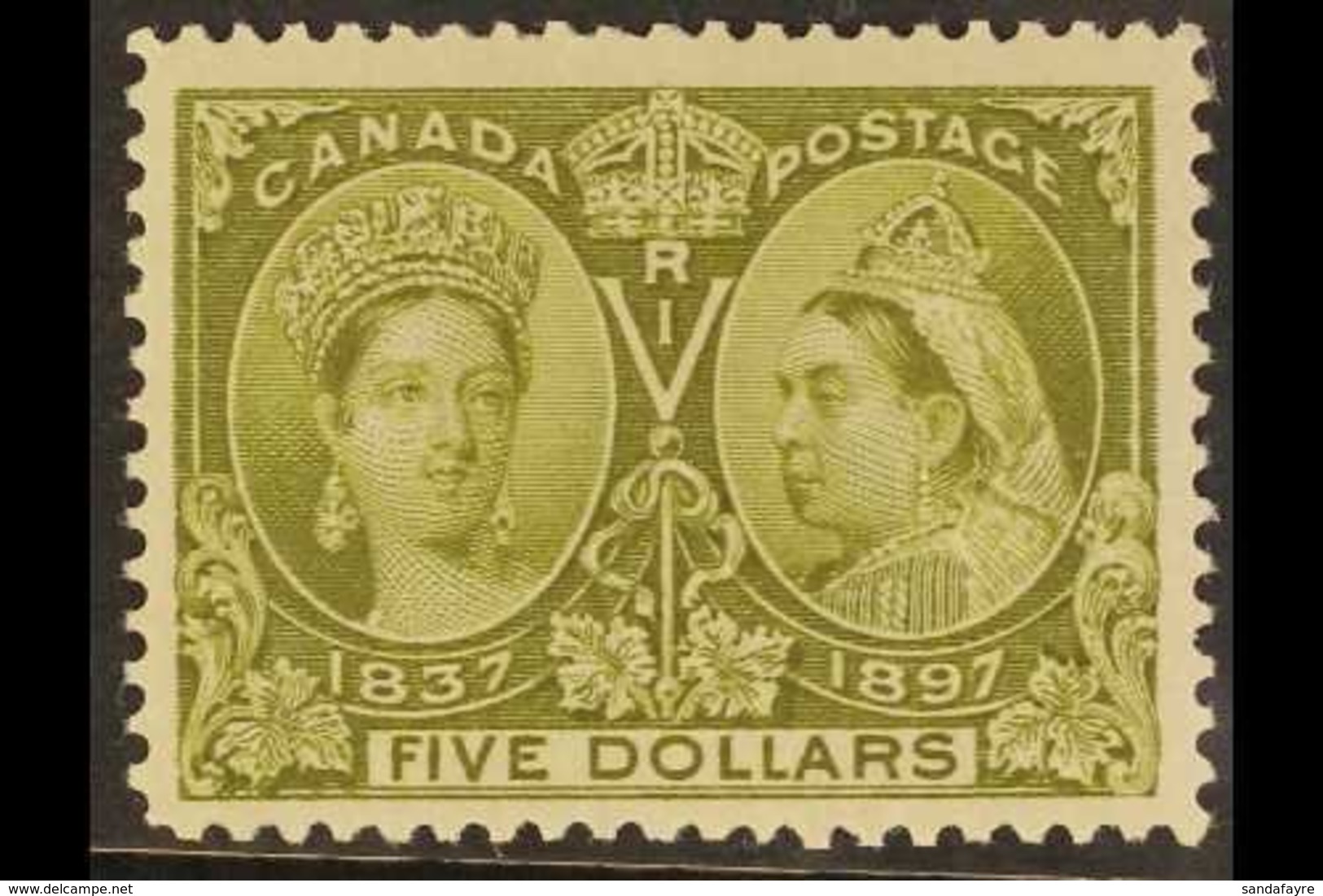 1897 $5 Olive Green "Jubilee", SG 140, Unitrade 65, Very Fine - Well Centred, NEVER HINGED MINT. A Beautiful Example Of  - Other & Unclassified