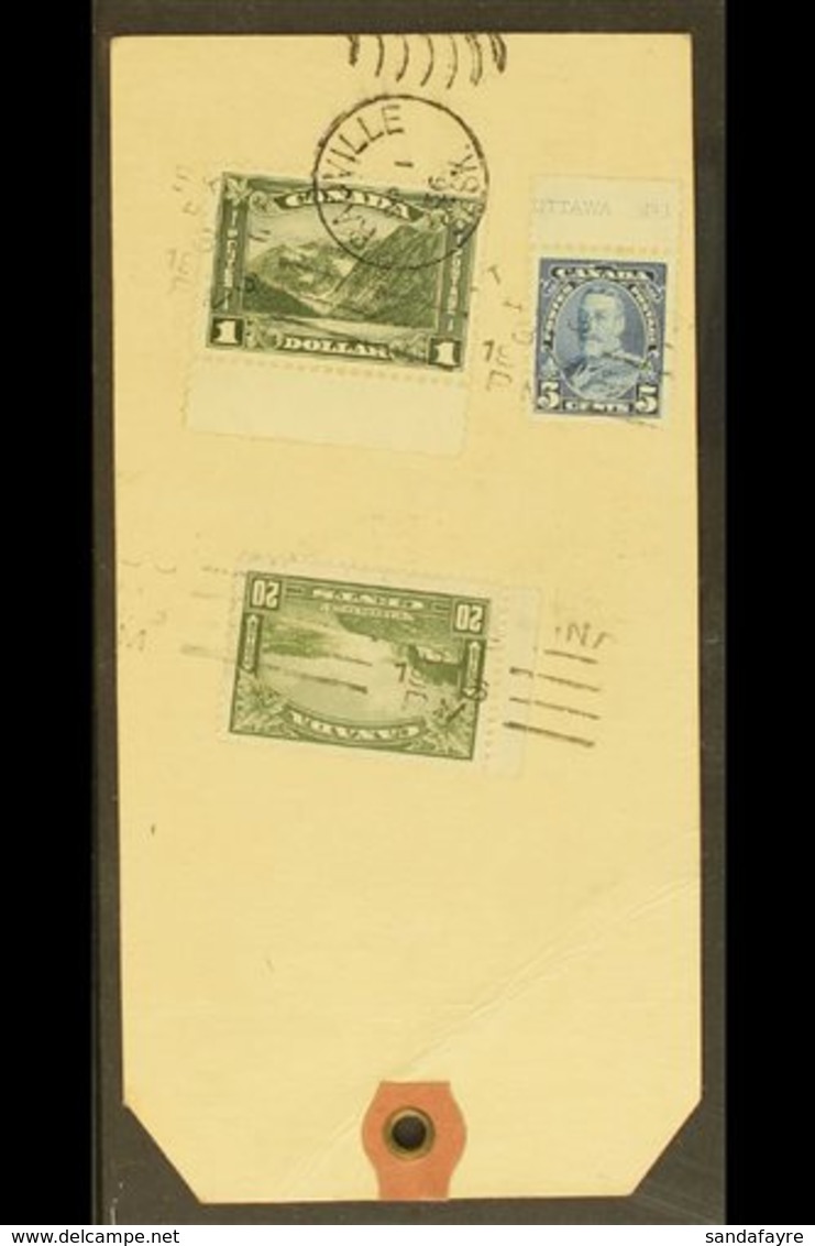 1936 PARCEL TAG Franked With 1930 $1 Olive-green, 1935 5c Blue & 20c Olive-green ($1.25 Rate), From "The Canadian Bank O - Sonstige & Ohne Zuordnung