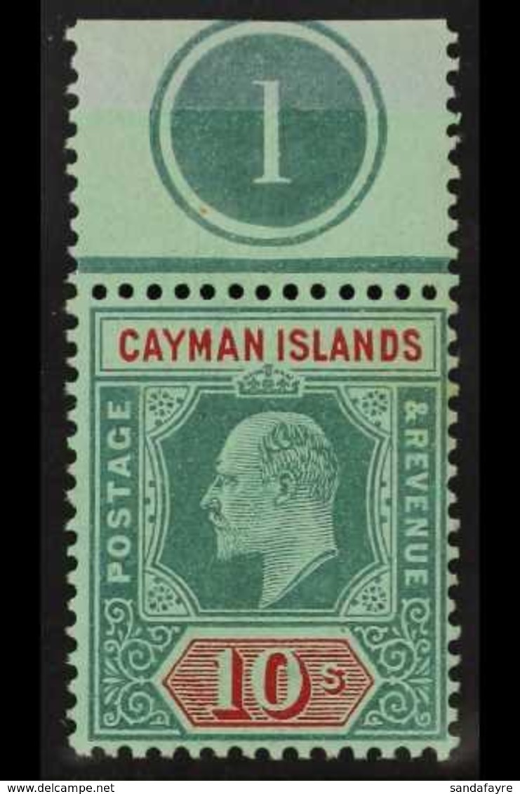 1907-09 CONTROL SINGLE. KEVII 10s Green & Red On Green, SG 34, Number 1 Control Single, Stamp Is Never Hinged Mint . For - Cayman Islands