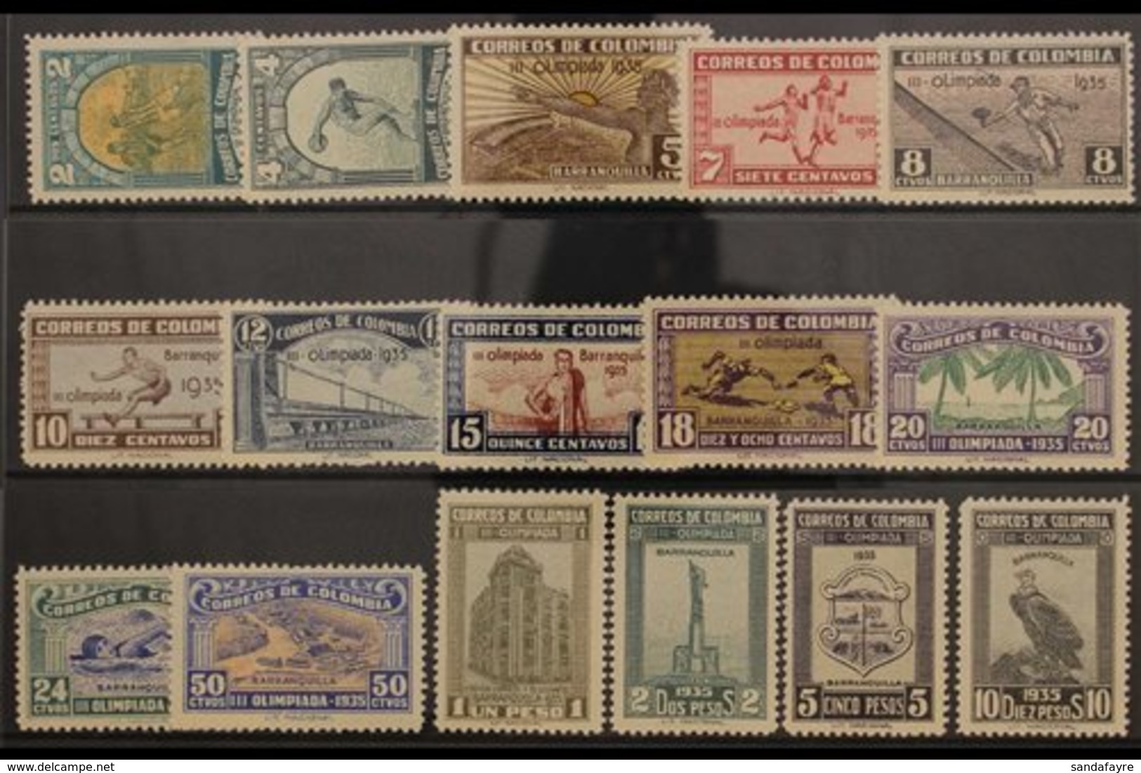 1935 OLYMPIC GAMES SET Third National Olympiad / Sports Set Complete, SG 461/476 (Scott 421/36), A Seldom Seen Very Fine - Colombia