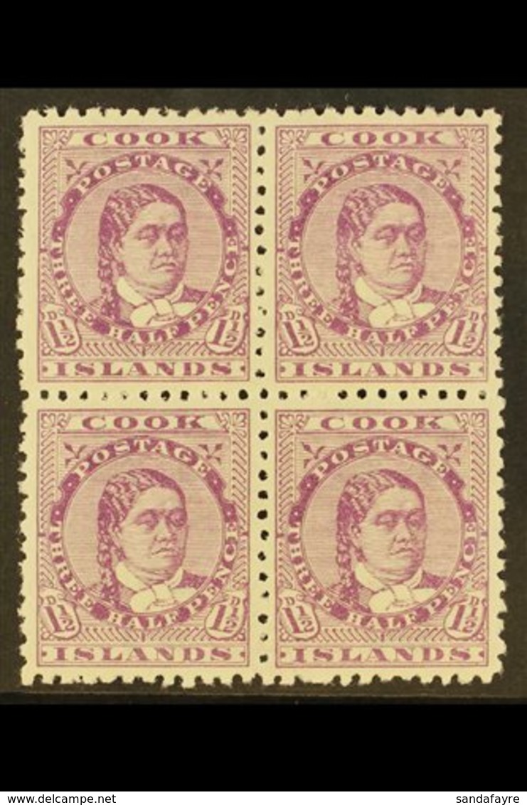 1893-1900 1½d Mauve Queen, SG 7, Fine Mint Block Of Four. For More Images, Please Visit Http://www.sandafayre.com/itemde - Cookinseln