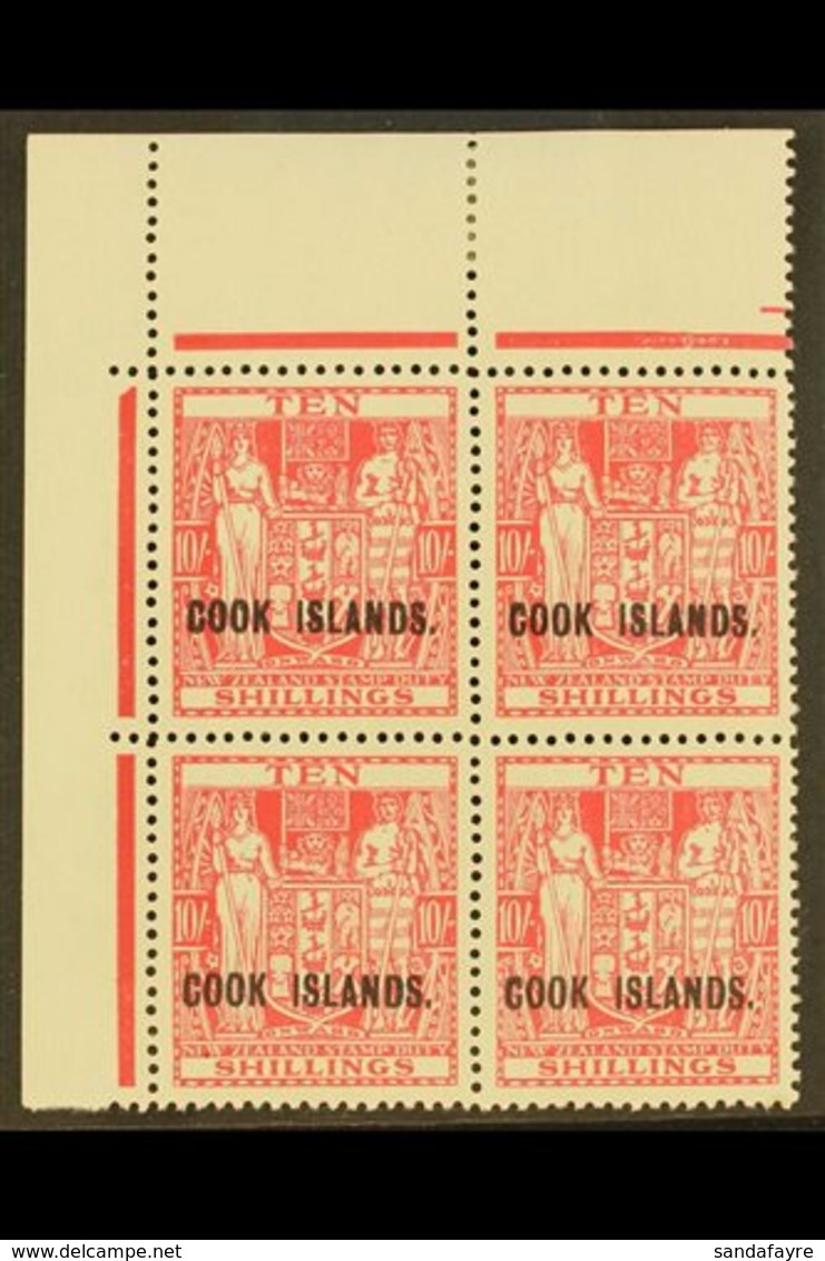 1943-54 10s Pale Carmine-lake, Watermark Upright, SG 133, Upper Left Corner Block Of Four, Very Fine Mint, Stamps Never  - Cookinseln