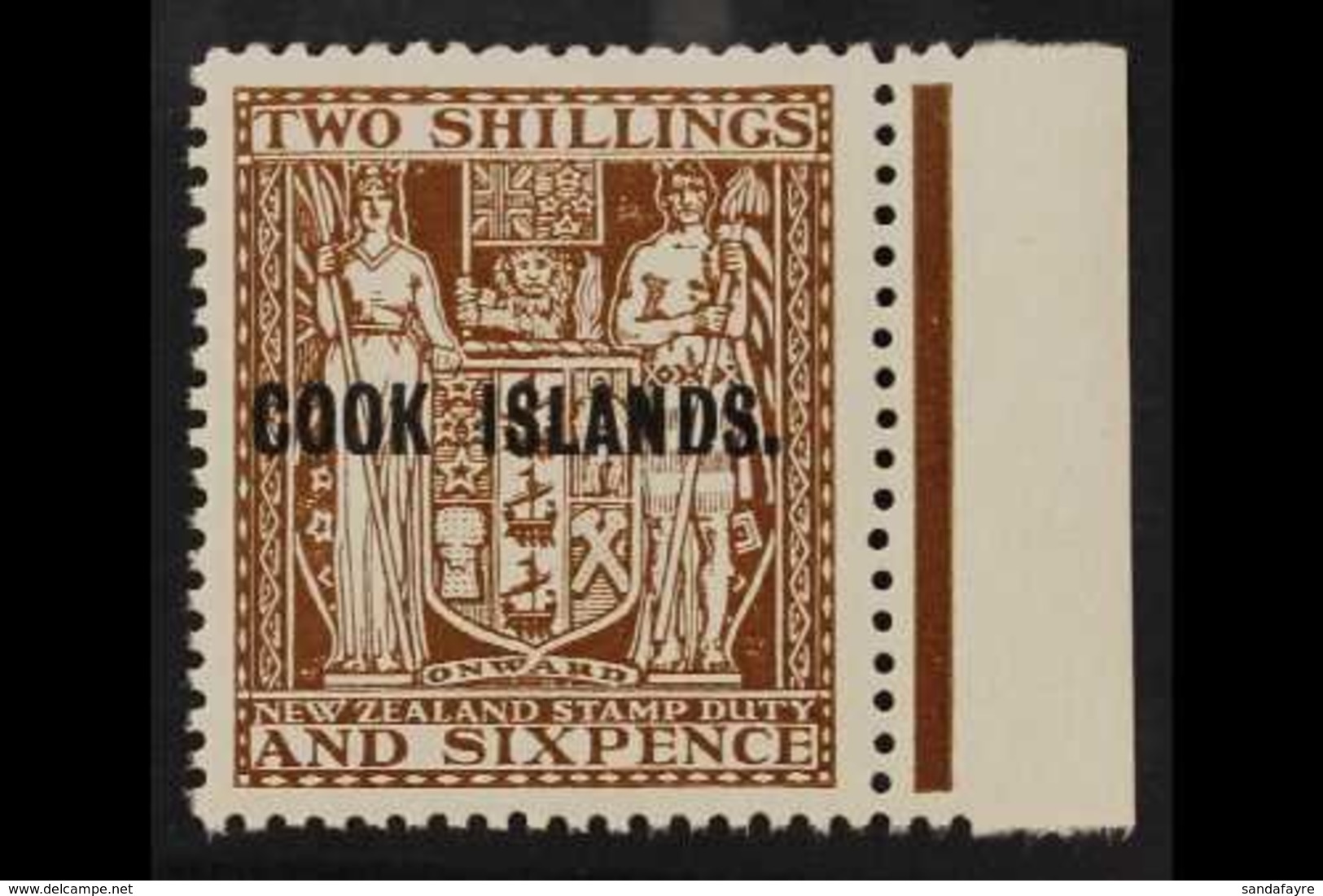 1946 2s6d Dull Brown Postal Fiscal Of New Zealand With "COOK ISLANDS" Overprint, Watermark Upright, SG 131, Very Fine Mi - Cook Islands