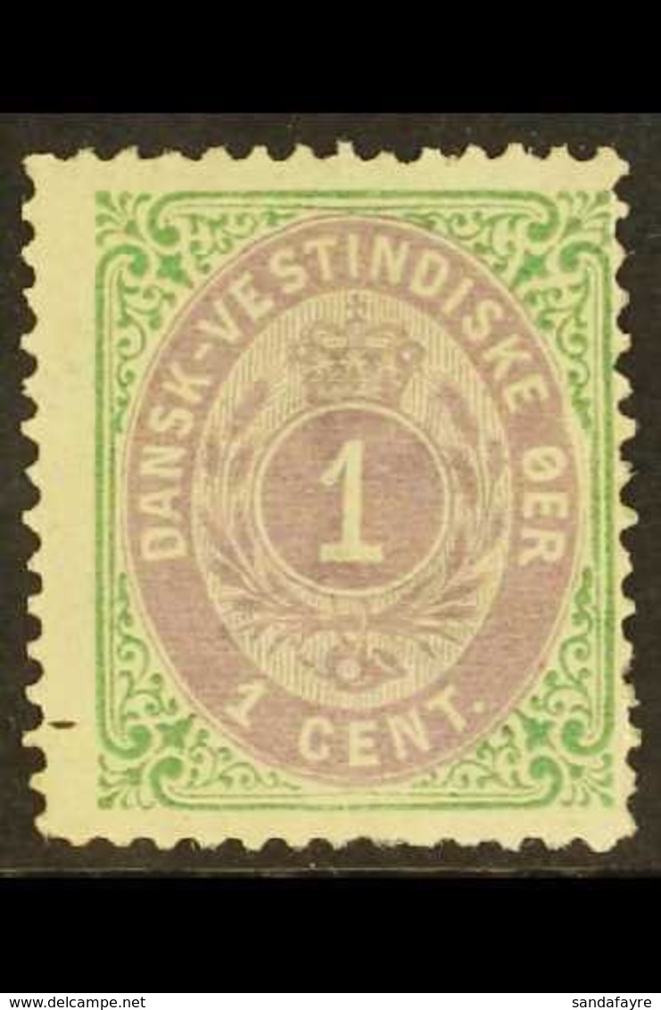 1873 1c Dull Purple Violet  And Emerald Green, 1st Printing, Frame Inverted SG 8a (Facit 5a V1), Mint With Large Part Gu - Dänisch-Westindien