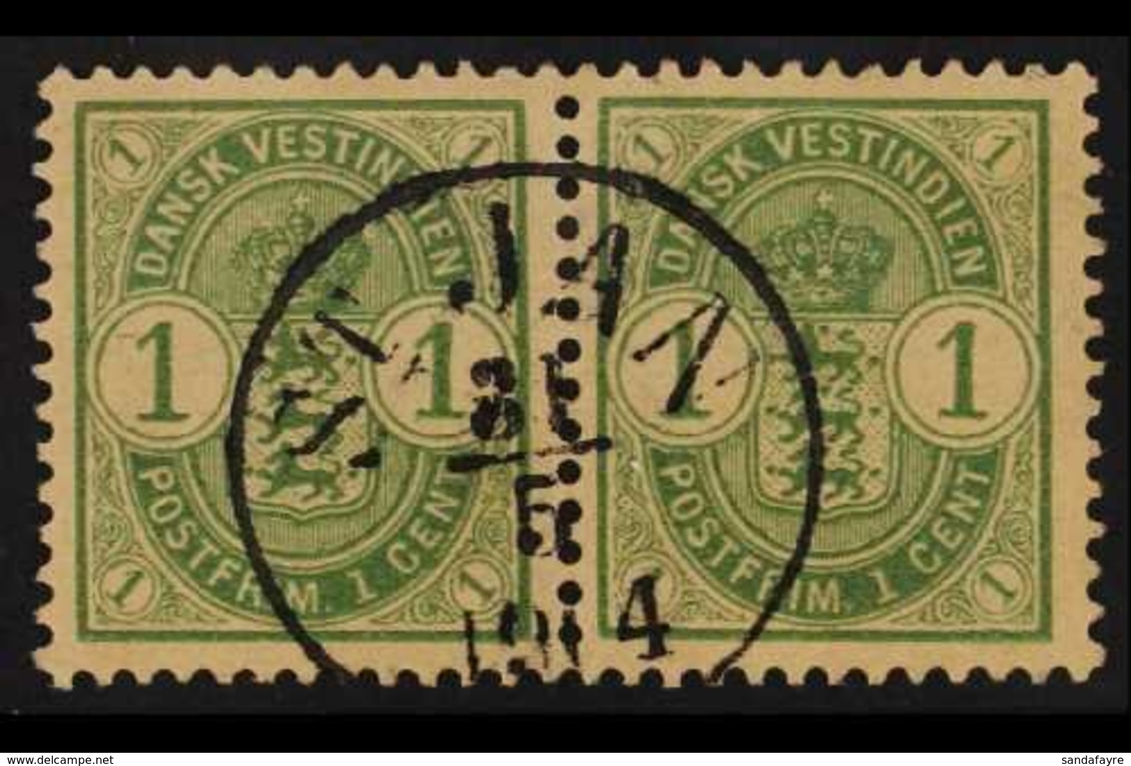 1900-03 1c Green, SG 39, Horizontal Pair With Fine "ST JAN" Cds Cancellation. For More Images, Please Visit Http://www.s - Danish West Indies