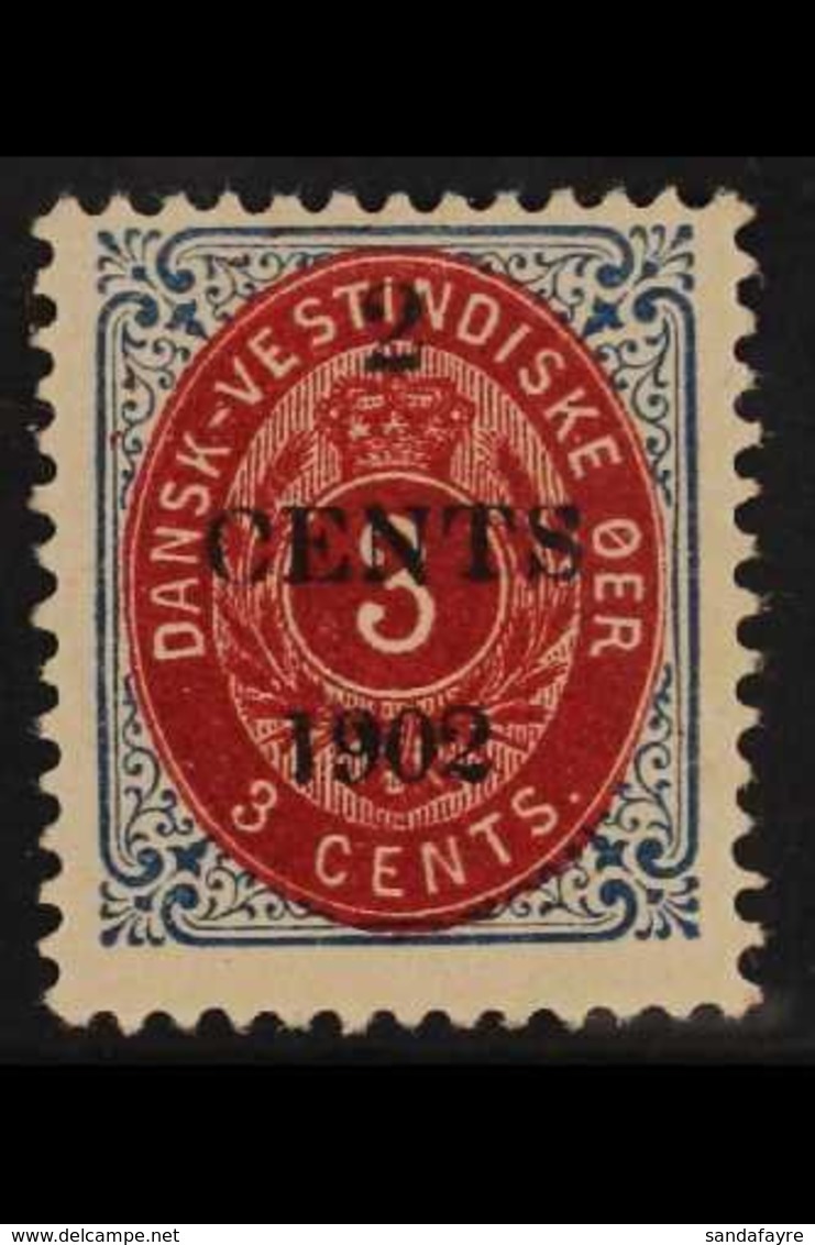 1902 "2 CENTS" On 3c Carmine And Deep Blue, Frame Normal, Facit 24 V2 Or SG 43a, Fine Mint. For More Images, Please Visi - Danish West Indies