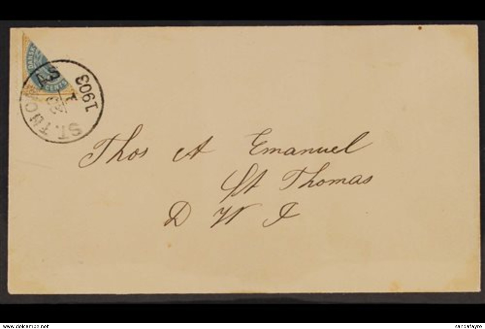 1903 BISECT ON FIRST DAY COVER 1896-1902 4c Pale Blue And Yellow-brown, Perf 12½, BISECTED ON COVER, Facit 16i, Tied By  - Deens West-Indië