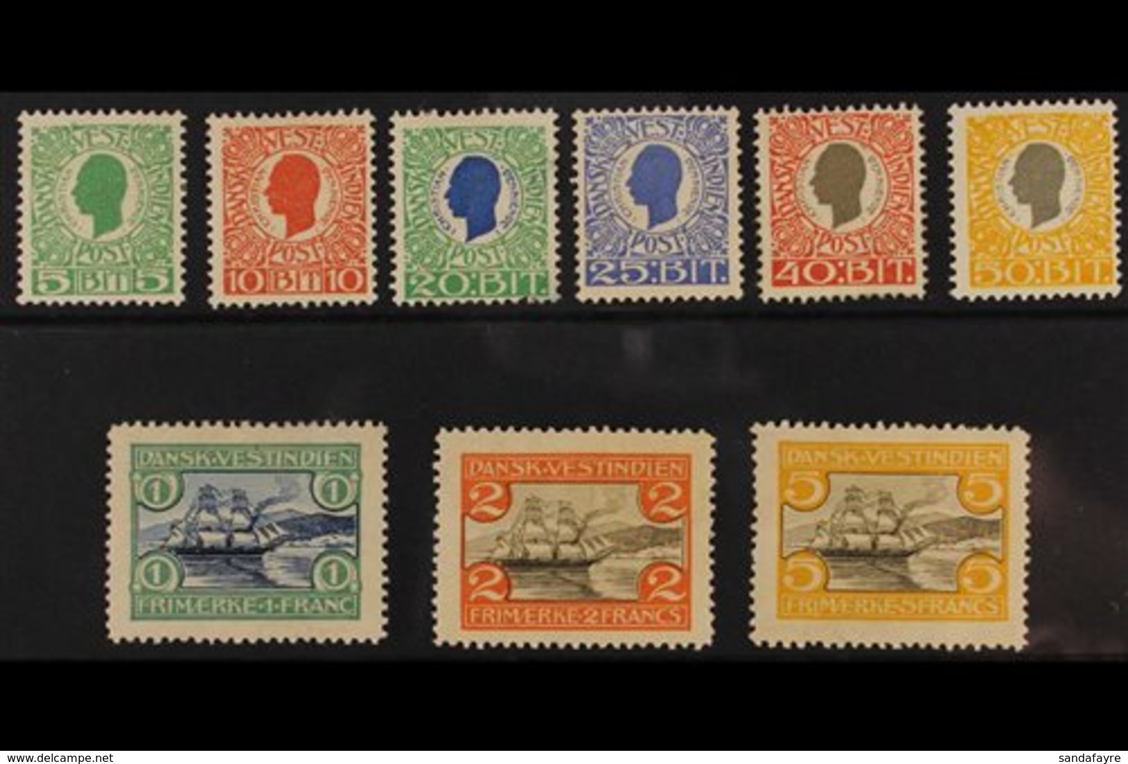 1905 Complete "King Christian And Training Ship" Definitive Set, Facit 32/40 Or SG 51/59, Fine Mint. (9 Stamps) For More - Danish West Indies