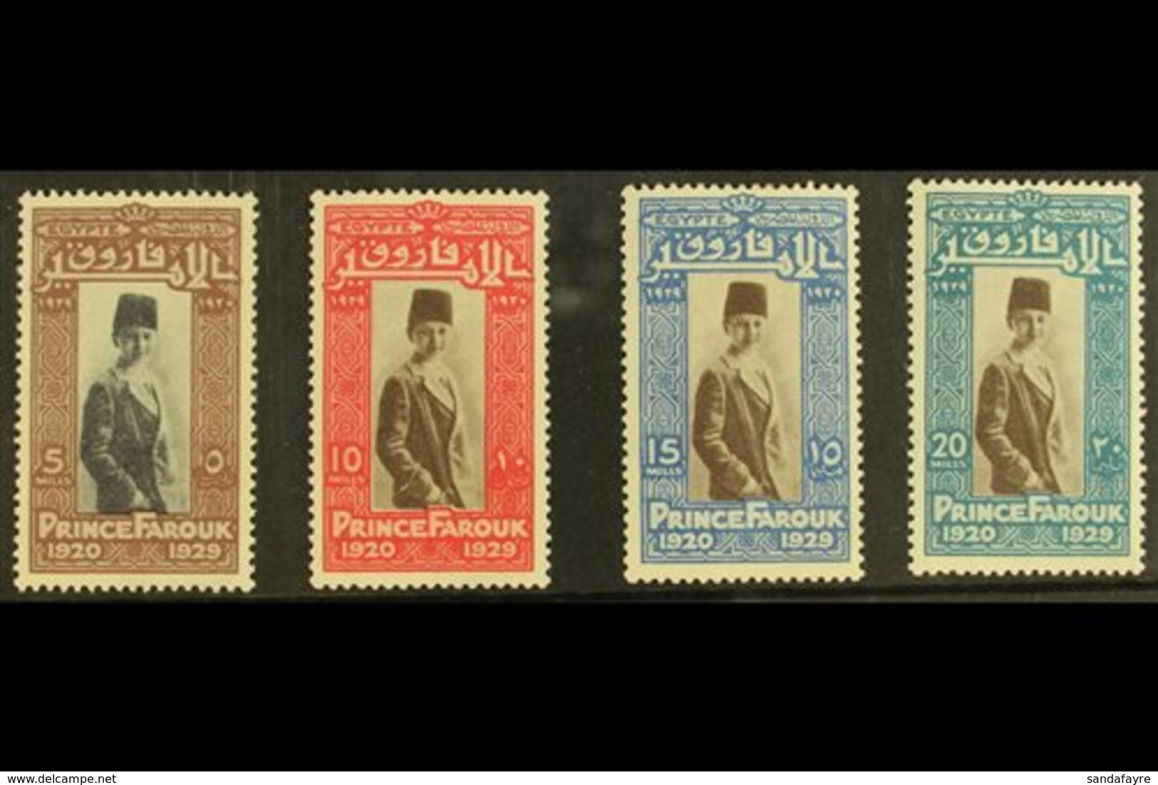 1929 Prince Farouk's 9th Birthday With Central Vignettes In Black (5m Value) Or Brown, SG 178a/81a (Chalhoub C29c/32c),  - Autres & Non Classés