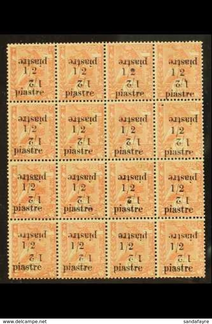 1908 ½p On ½g (Michel 34) Bearing Unlisted Double Overprint, One Set Of Opt's Inverted, Block Of 16, Most Stamps Being N - Ethiopia