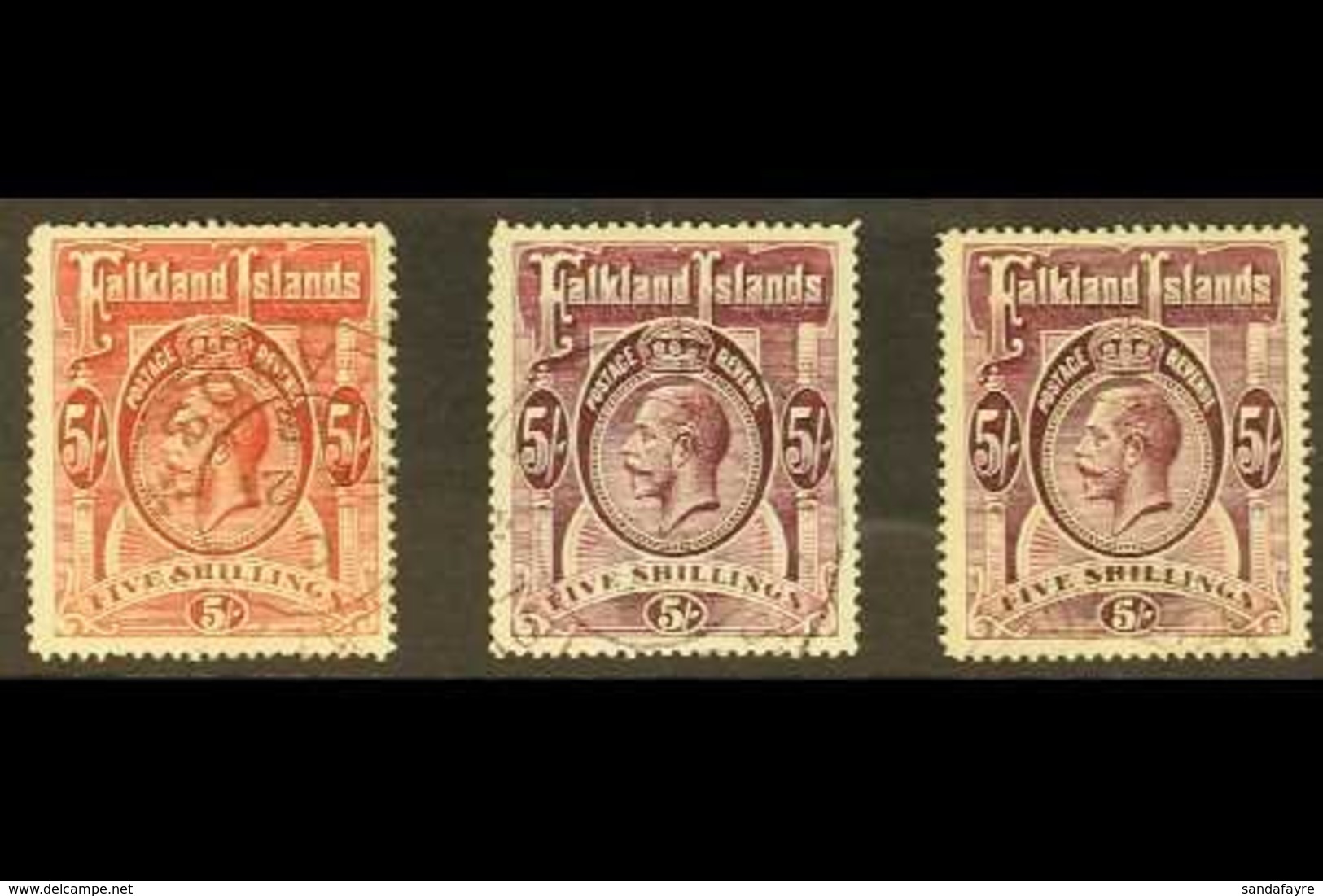 1912-20 (wmk Mult Crown CA) KGV 5s All Three Shades (SG 67, 67a And 67b), Very Fine Used. (3 Stamps) For More Images, Pl - Falkland