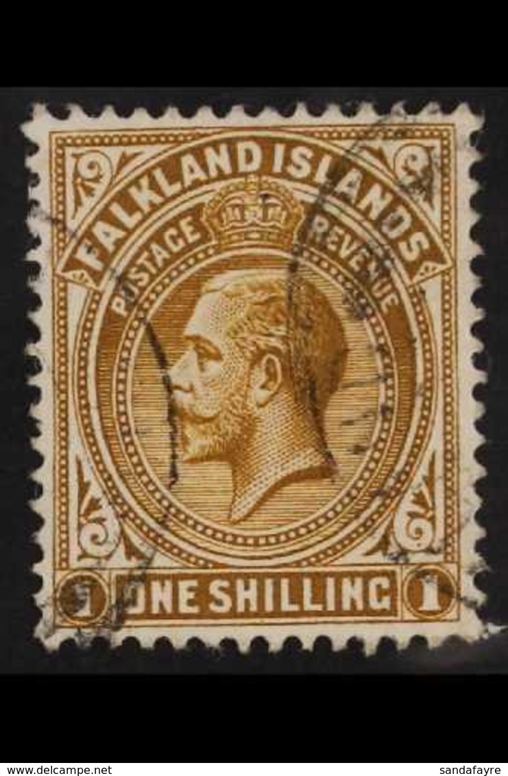 1912-20 1s Pale Bistre-brown Wmk Mult Crown CA, SG 65a, Very Fine Used. For More Images, Please Visit Http://www.sandafa - Falkland