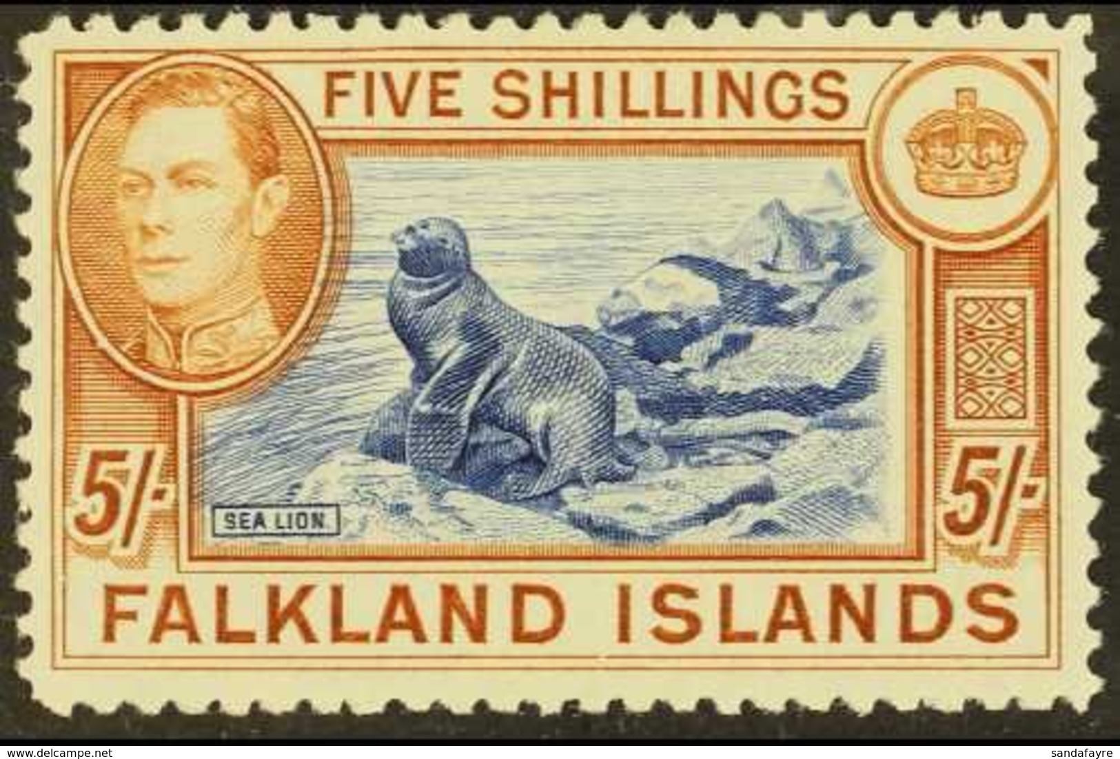 1938-50 5s Blue & Chestnut, SG 161, Never Hinged Mint For More Images, Please Visit Http://www.sandafayre.com/itemdetail - Falkland Islands