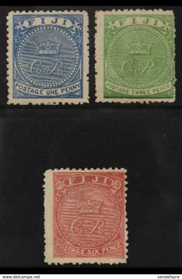 1871 1d Blue, 3d Pale Yellow Green, And 6d Rose "CR" Monogram Complete Set, SG 10/12, Mint. (3 Stamps) For More Images,  - Fidji (...-1970)