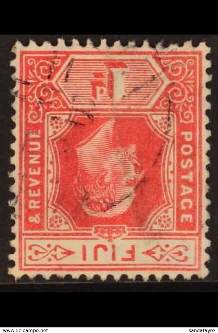 1906-12 RARE WATERMARK VARIETY - ONLY THREE EXAMPLES KNOWN! 1d Red WATERMARK INVERTED Variety, SG 119, Used, Lightly Can - Fidji (...-1970)