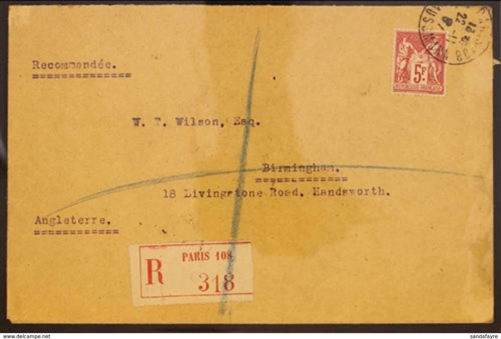 1925 5fr Carmine Philatelic Expo, Yvert 216 Or SG 412, Very Fine Used On Registered Cover From Paris To England. For Mor - Sonstige & Ohne Zuordnung