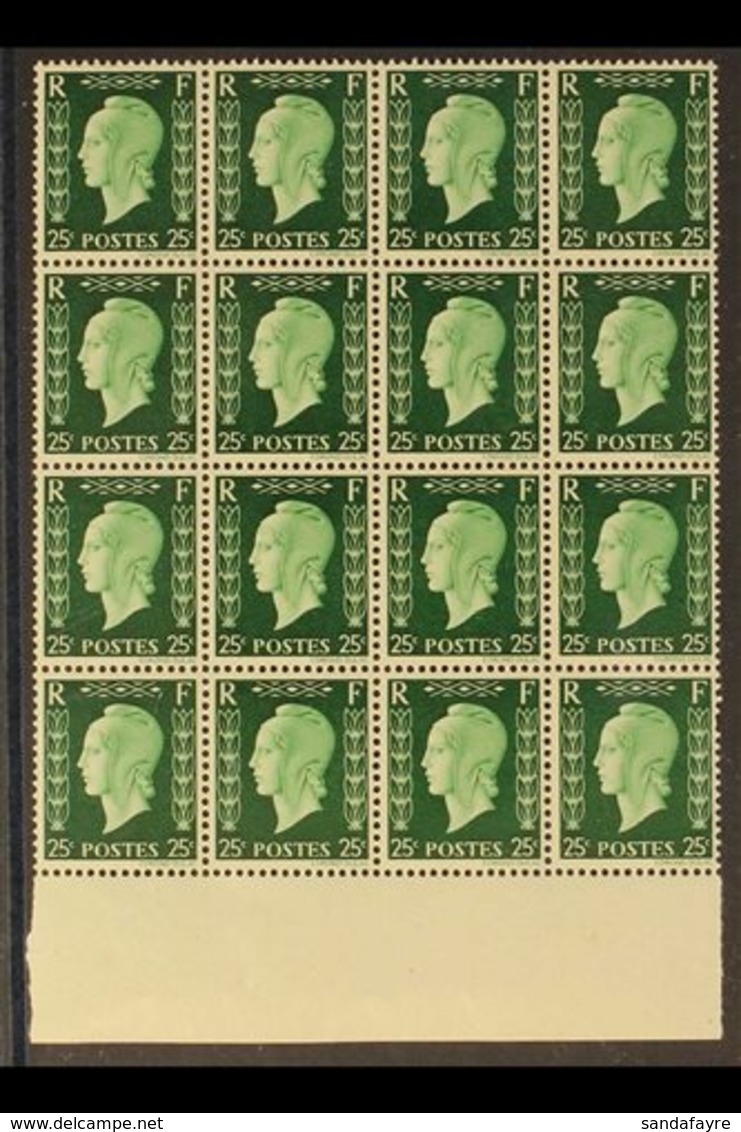 1942 EXILE GOVERNMENT UNISSUED STAMPS. 25c Green Marianne De Dulac Type II (Yvert 701D, Maury 701D), Never Hinged Mint M - Andere & Zonder Classificatie