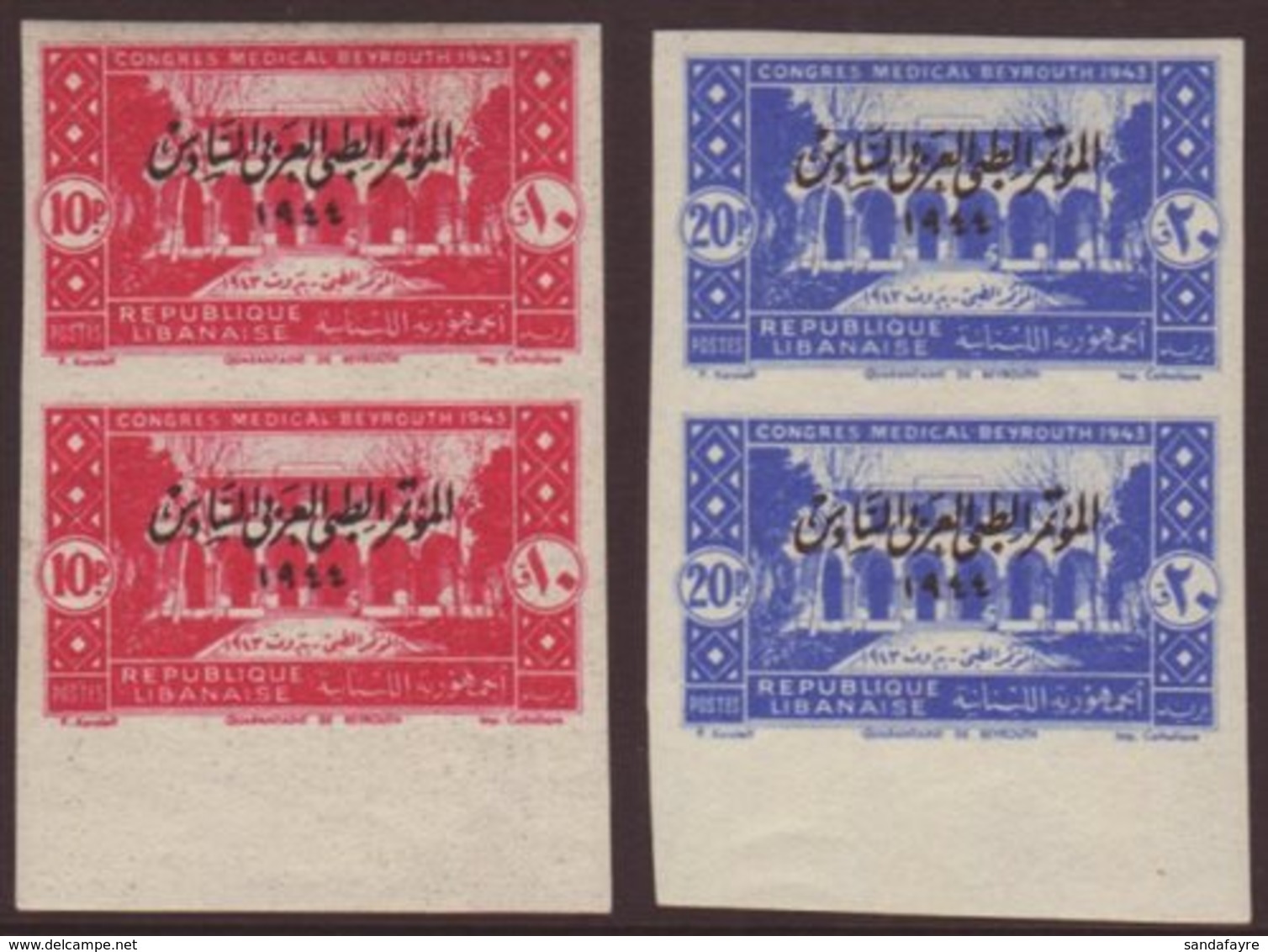 LEBANON 1944 Medical Congress Set, In IMPERF Vertical Marginal Pairs Yv. 187/88, Fine Never Hinged Mint.  For More Image - Sonstige & Ohne Zuordnung