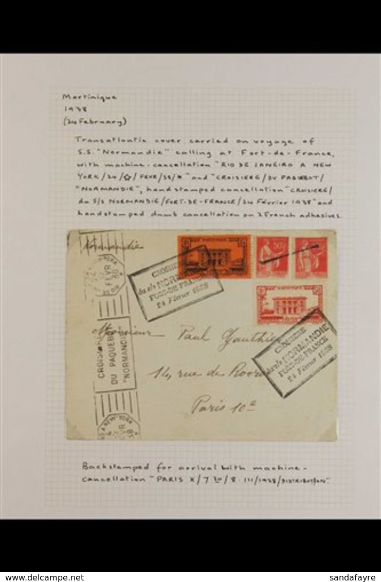 MARITIME MAIL 1930's Covers Bearing Guadeloupe Stamps With New York Paquebot Cancels; 1938 Cover Bearing Martinique & Fr - Andere & Zonder Classificatie